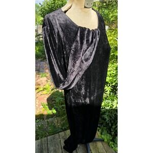 Vtg Carole Little Black Crushed Velvet Maxi Dress‎ Long Sleeve 90s Gothic Glam L